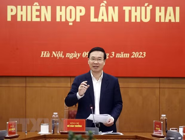 Chủ tịch nước Võ Văn Thưởng phát biểu chỉ đạo. (Ảnh: Thống Nhất/TTXVN) Chủ tịch nước Võ Văn Thưởng phát biểu chỉ đạo. (Ảnh: Thống Nhất/TTXVN)
