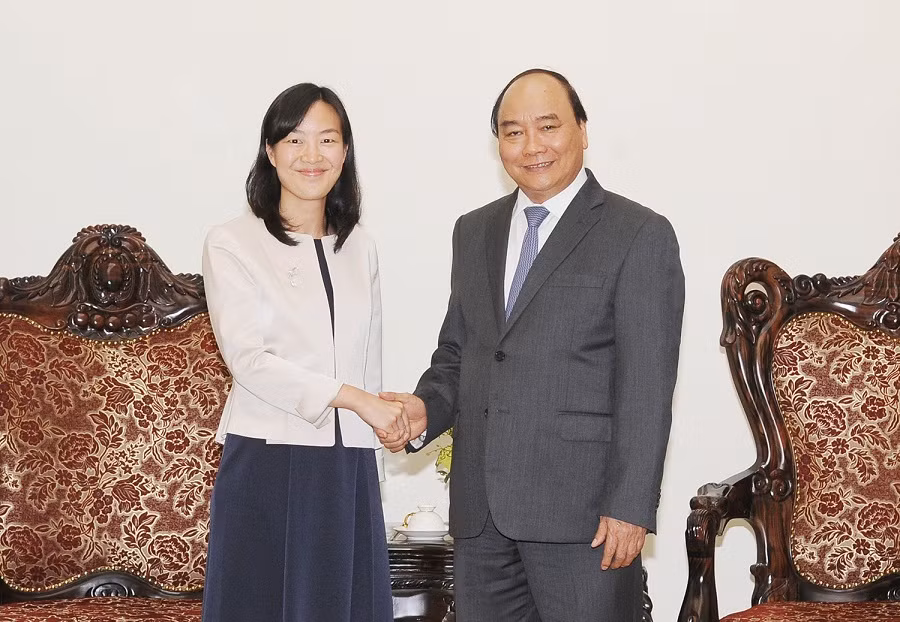 Thủ tướng Nguyễn Xuân Phúc tiếp bà Thái Bội Quân - Tổng Giám đốc điều hành Tập đoàn Bảo Thành (Đài Loan, Trung Quốc). ảnh: vgp.