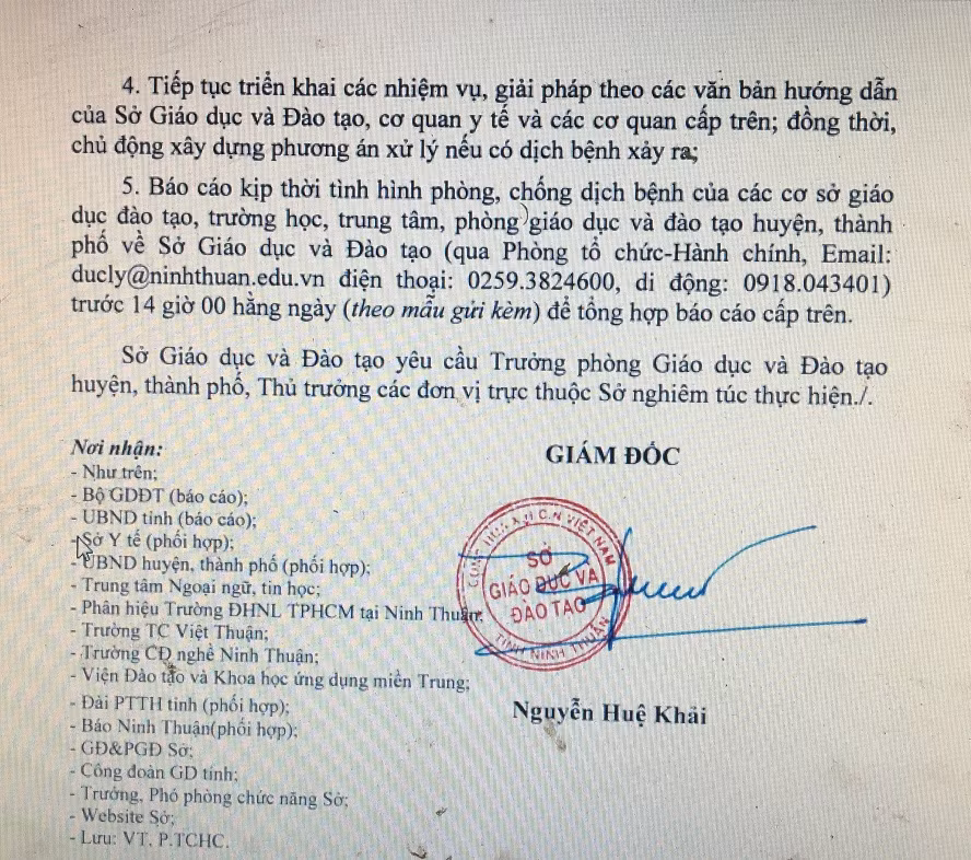 Ninh Thuận tiếp tục cho học sinh nghỉ học thêm 04 ngày phòng dịch cúm