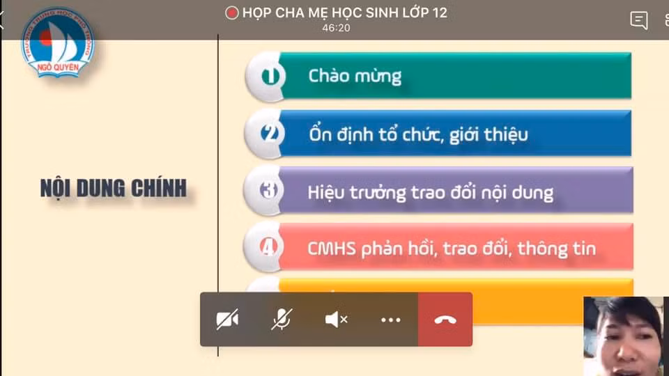 Những nội dung chính của cuộc họp được triển khai rõ ràng để phụ huynh dễ theo dõi (Ảnh nhà trường cung cấp).