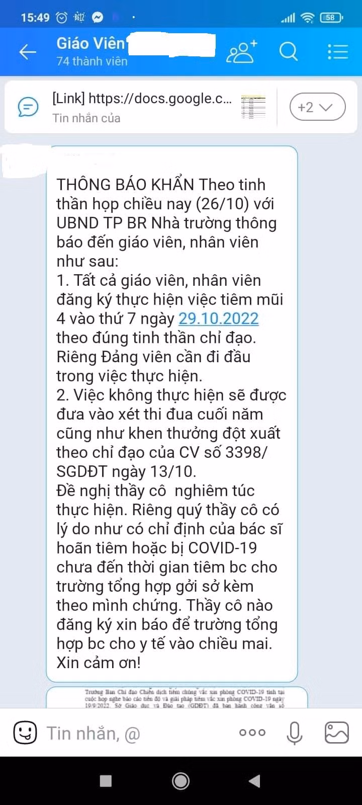 Không tiêm vaccine giáo viên Vũng Tàu sẽ bị cắt thi đua (giáo viên cung cấp)