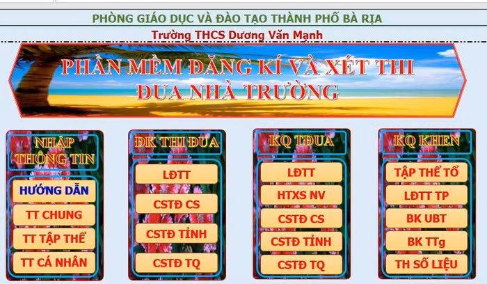 Giao diện Phần mềm đăng ký và xét thi đua nhà trường. (Ảnh chụp màn hình).