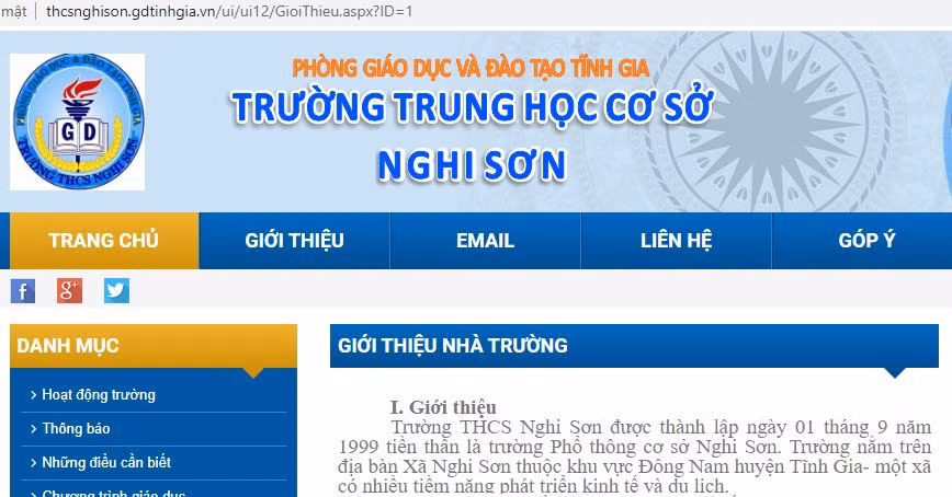 Ảnh chụp màn hình website Trường trung học cơ sở Nghi Sơn, xã Nghi Sơn huyện Tĩnh Gia tỉnh Thanh Hóa.