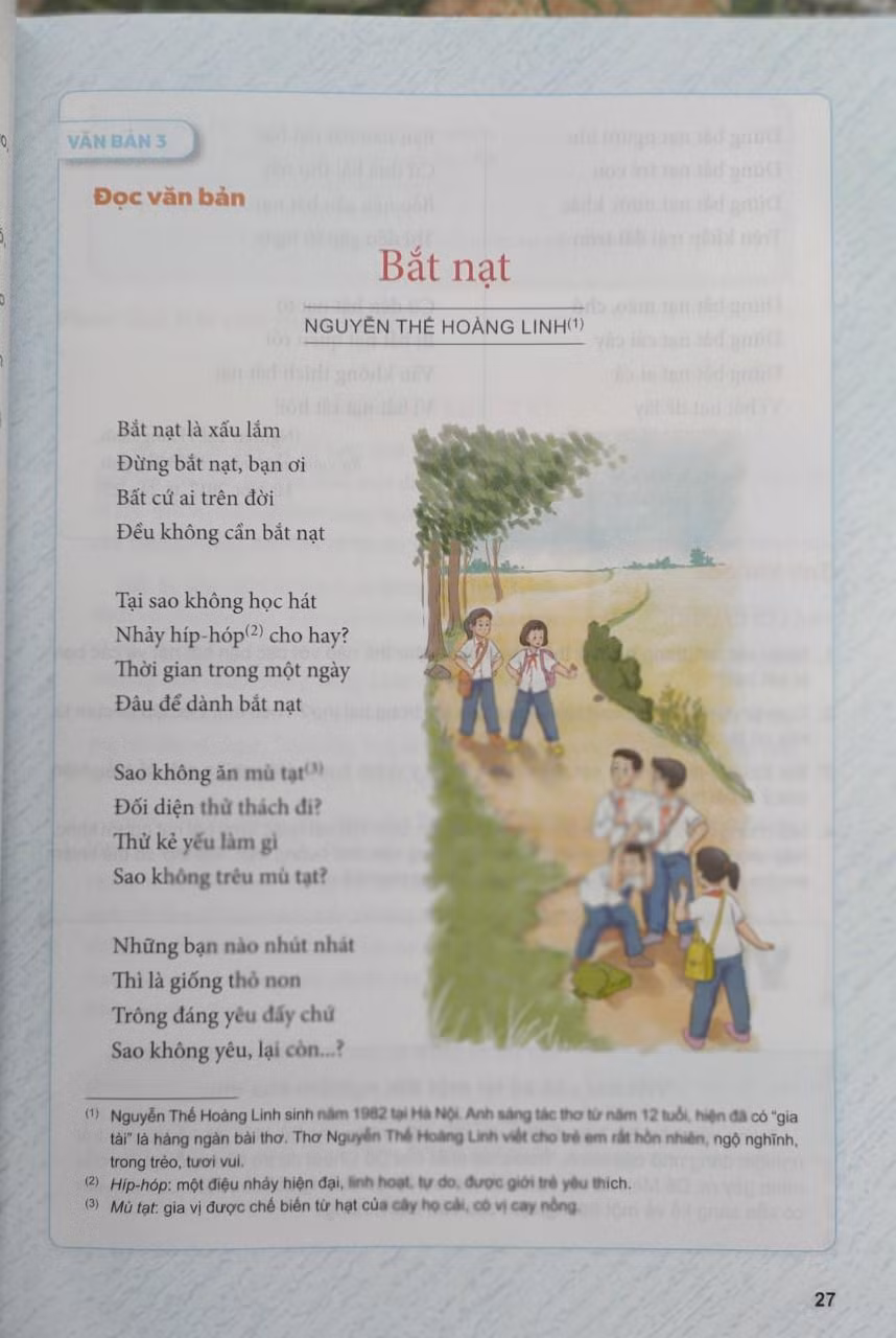 Bài thơ Bắt nạt trong cuốn sách giáo khoa Ngữ văn 6 bộ Kết nối tri thức với cuộc sống gây tranh cãi. Bài thơ Bắt nạt trong cuốn sách giáo khoa Ngữ văn 6 bộ Kết nối tri thức với cuộc sống gây tranh cãi.