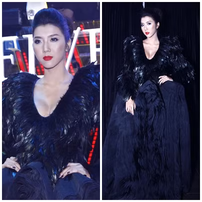 Ngọc Quyên cũng "thử" hóa quạ với thời trang "lông lá".