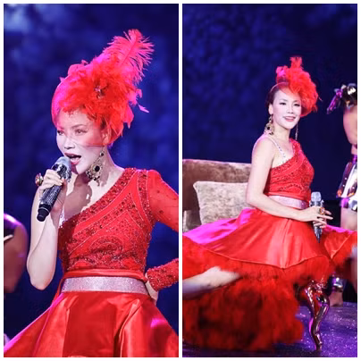 Chẳng những diện những chiếc đầm "lông lá", cô còn tăng phần "sến' của mình lên với những chiếc mũ cũng "lông lá" không kém.