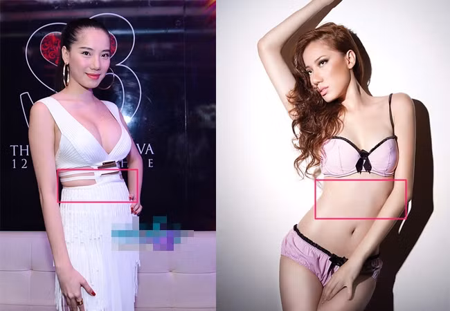 Chung Thục Quyên có nhiều mỡ thừa ở eo, nhưng với bàn tay của các chuyên gia photoshop, phần mỡ thừa đã hoàn toàn biến mất