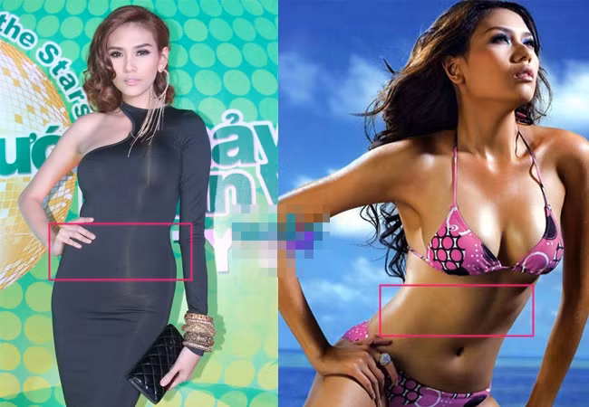 Võ Hoàng Yến có vòng eo khá "phì nhiêu" nhưng nhờ công nghệ photoshop, cô đã "lấy lại" được sự thon gọn cho mình
