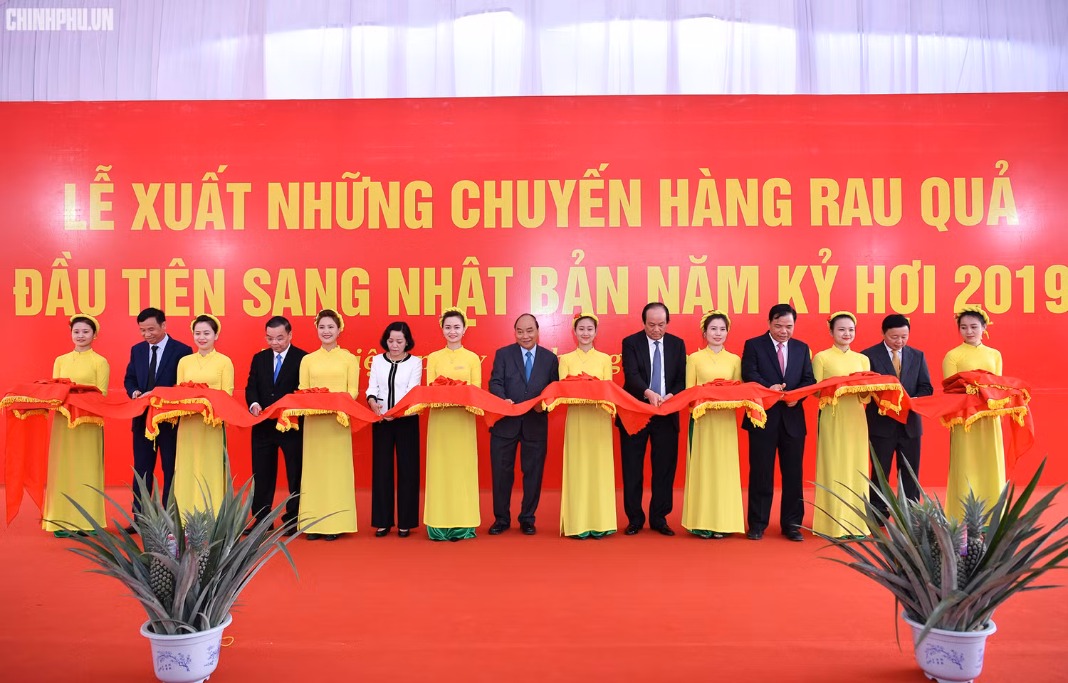 Thủ tướng cắt băng lễ xuất những chuyến hàng rau quả đầu tiên sang Nhật Bản năm Kỷ hợi 2019. Ảnh: VGP Thủ tướng cắt băng lễ xuất những chuyến hàng rau quả đầu tiên sang Nhật Bản năm Kỷ hợi 2019. Ảnh: VGP
