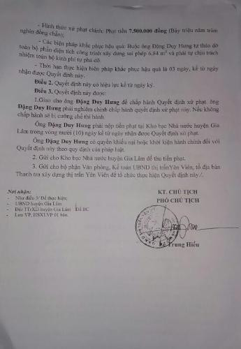 Quyết định xử phạt đối với chủ đầu tư là ông Đặng Duy Hưng