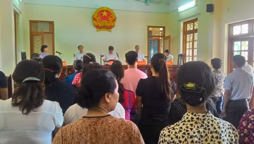 Phiên tòa sơ thẩm hôm 13/7/2015. Ảnh Phan Thiên