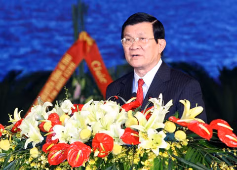 Chủ tịch nước Trương Tấn Sang đọc diễn văn tại lễ kỷ niệm.