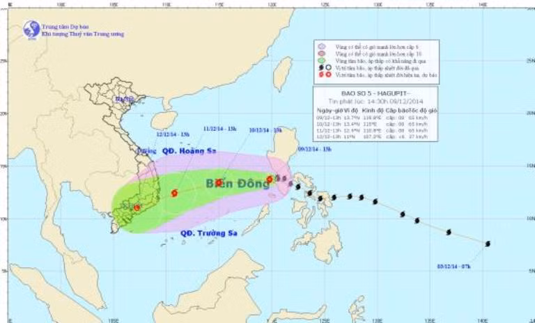 Hình ảnh và hướng đi của bão Hagupit