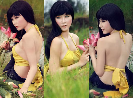 Angela Phương Trinh có nhiều shot hình gợi cảm với trang phục áo yếm.