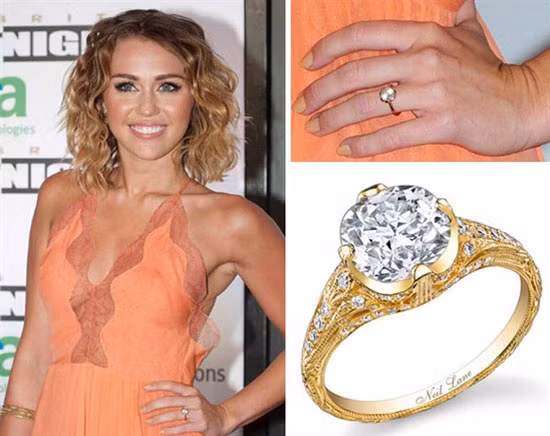 Chiếc nhẫn kim cương mà Liam Hemworth tặng Miley nặng 3,5 carat và có giá 100.000 USD.