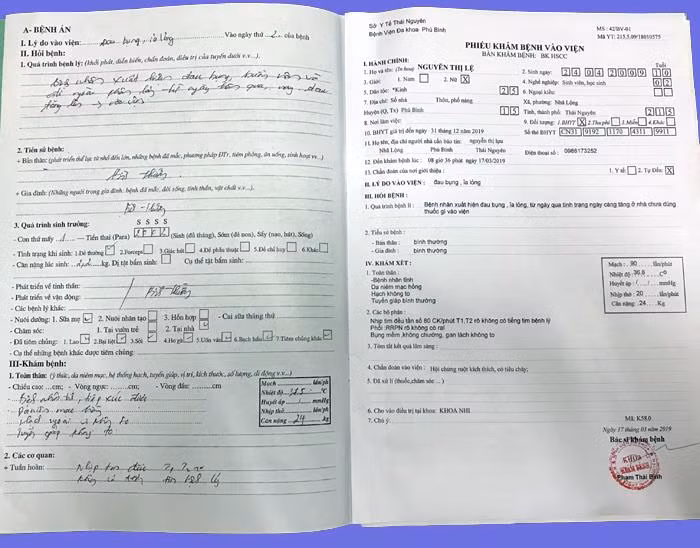 Bệnh án của học sinh Trường Tiểu học Nhã Lộng (Thái Nguyên) khi vào cấp cứu tại Bệnh viện Đa khoa Phú Bình. Ảnh: Tùng Dương. Bệnh án của học sinh Trường Tiểu học Nhã Lộng (Thái Nguyên) khi vào cấp cứu tại Bệnh viện Đa khoa Phú Bình. Ảnh: Tùng Dương.