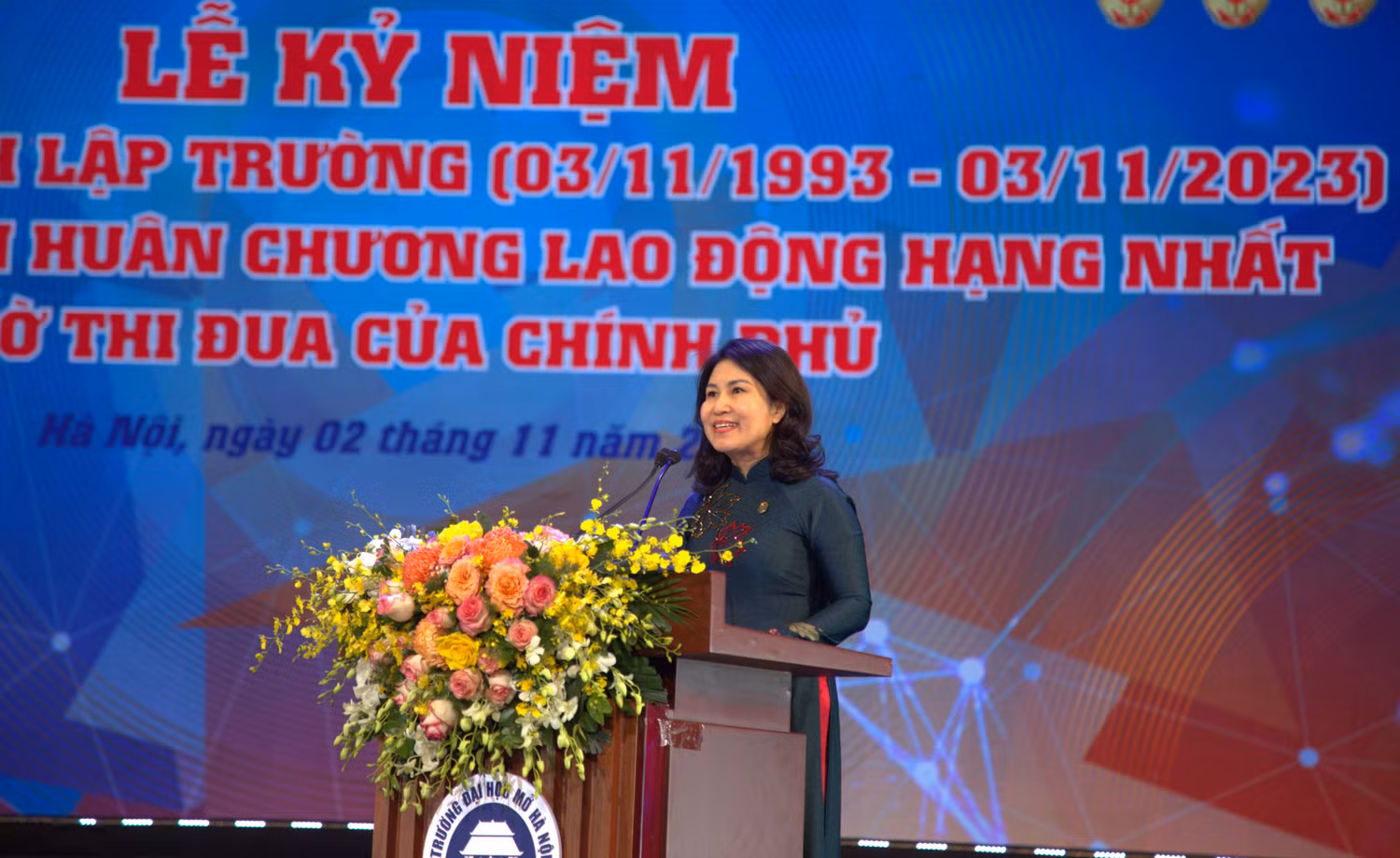 Phó giáo sư, Tiến sĩ Nguyễn Mai Hương – Chủ tịch Hội đồng trường phát biểu