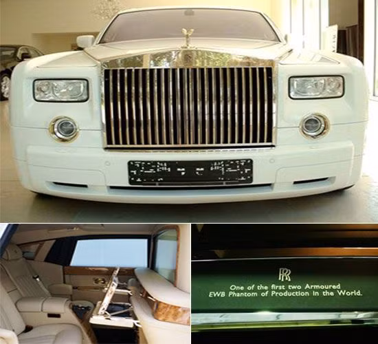 1. Roll-Royce Phantom Solid gold: Chiếc xe này có giá 8,2 triệu USD thuộc quyền sở hữu của một doanh nhân vùng Vịnh, là phiên bản độc quyền và nổi tiếng là chiếc xe sang trọng nhất thế giới. Chiếc Roll-Royce này được dát 120 kg vàng 18k. Và theo yêu cầu của người mua, chiếc xe rất an toàn, có thể bảo vệ người ngồi trong xe khỏi súng máy, tên lửa đạn đạo. Ngoài ra, một số chi tiết nội thất xe cũng được trang trí bằng vàng tăng thêm phần sang trọng cho chiếc xe từ trong ra ngoài.