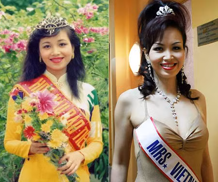 Hoa hậu Diệu Hoa đẹp sắc sảo dù trong trang phục áo dài. So với đàn chị Bích Phương, vương miện của Diệu Hoa điệu đà hơn với nhiều nét mảnh uốn cong.