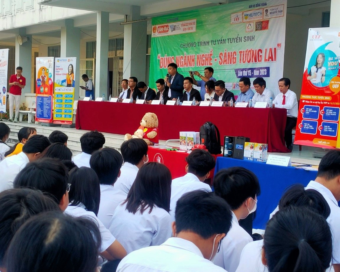 Các trường cao đẳng thường xuyên giới thiệu chương trình cho học sinh phổ thông tại các trường phổ thông. Ảnh: NVCC.