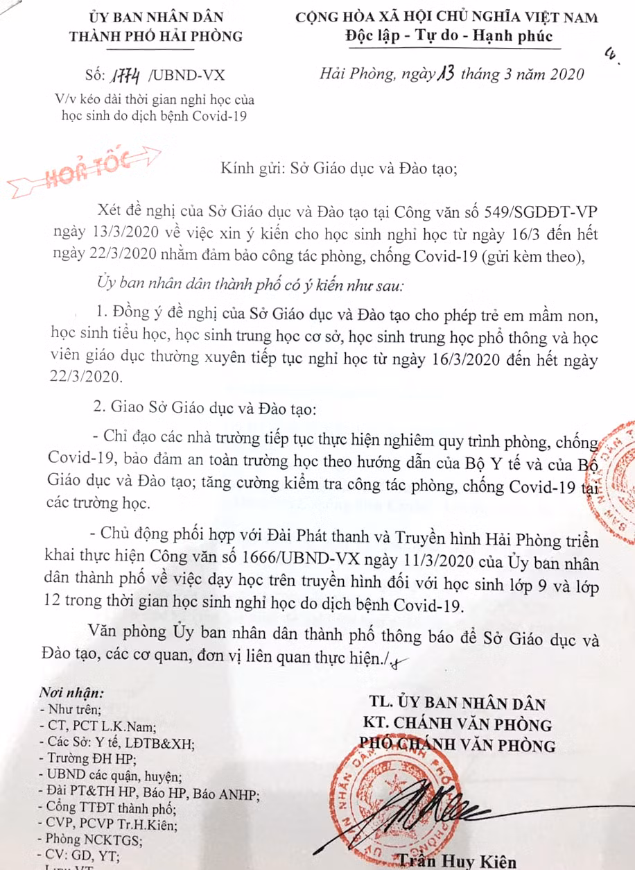 Hải Phòng tiếp tục cho học sinh các cấp nghỉ học để phòng, chống dịch Covid-19 (Ảnh: LT)