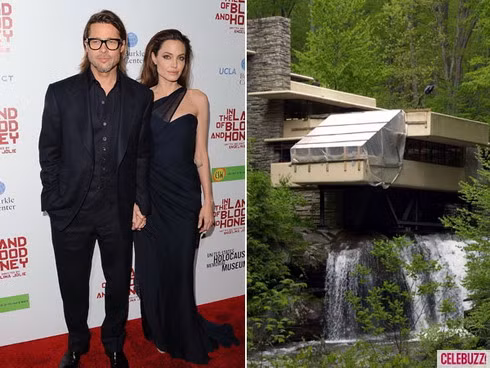 Brad Pitt từ lâu đã mơ tới ngôi nhà thác nước giống như của kiến trúc sư Frank Lloyd Wright (ảnh phải). Thác nước ở California (bên phải) là món quà đắt giá mà Angelina Jolie tặng cho người tình dịp Giáng sinh vừa qua.