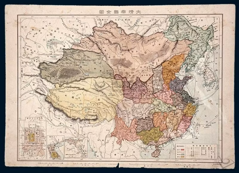Đại thanh đế quốc toàn đồ (in năm 1907, khổ 37.5x 50.5 cm, xác định biên giới phía Nam của Trung Hoa cũng chỉ đến đảo Hải Nam. Đại thanh đế quốc toàn đồ (in năm 1907, khổ 37.5x 50.5 cm, xác định biên giới phía Nam của Trung Hoa cũng chỉ đến đảo Hải Nam.