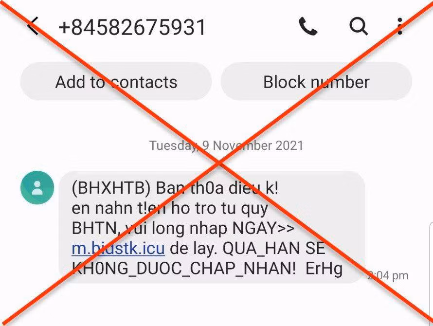 Cơ quan Bảo hiểm xã hội không gửi bất kỳ tin nhắn nào có nội dung như trên. Cơ quan Bảo hiểm xã hội không gửi bất kỳ tin nhắn nào có nội dung như trên.