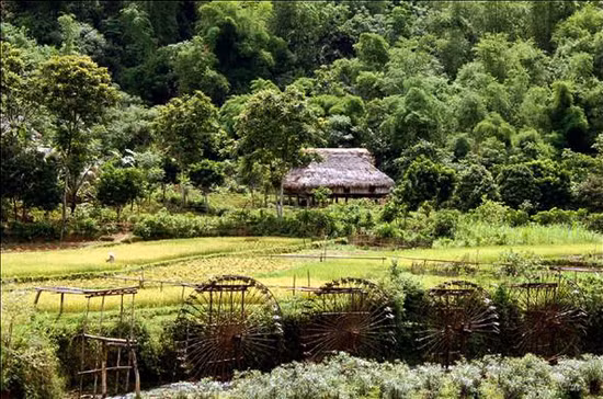 Không chỉ là một công cụ thủy lợi, một bản sắc văn hóa độc đáo, những chiếc cọn nước còn như một chứng nhân muôn đời của nền văn minh lúa nước khi con người tiến lên non cao (Ảnh: Internet).