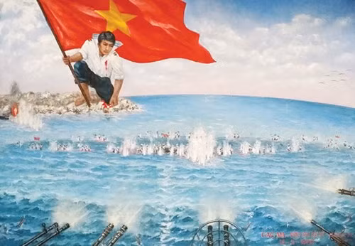 Bức tranh Vòng tròn bất tử của họa sĩ Bùi Lệ Trang tái hiện khoảnh khắc máu nhuốm màu cờ của các chiến sĩ Hải quân Nhân dân Việt Nam quyết tử giữ đảo trong cuộc chiến chống Trung Quốc xâm lược Gạc Ma năm 1988 khi họ tay không tấc sắt. Bức tranh Vòng tròn bất tử của họa sĩ Bùi Lệ Trang tái hiện khoảnh khắc máu nhuốm màu cờ của các chiến sĩ Hải quân Nhân dân Việt Nam quyết tử giữ đảo trong cuộc chiến chống Trung Quốc xâm lược Gạc Ma năm 1988 khi họ tay không tấc sắt.