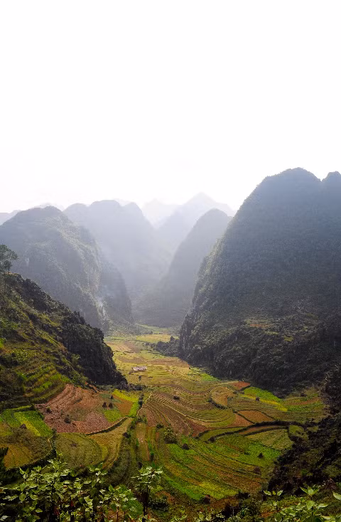 Những ruộng hoa màu dưới chân núi đá