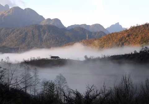 Ô Quý Hồ trong sương mai.