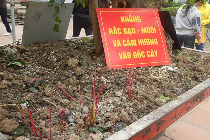 Cắm hương hoa, rắc gạo muối khắp nơi bất chấp biển báo.