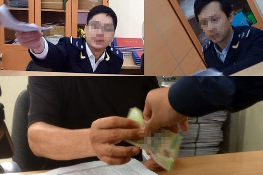 Những cảnh đưa - nhận chớp nhoáng của nhân viên "chạy lệnh" và các cán bộ hải quan tại Hải Phòng. ảnh: Báo Lao động. Những cảnh đưa - nhận chớp nhoáng của nhân viên "chạy lệnh" và các cán bộ hải quan tại Hải Phòng. ảnh: Báo Lao động.