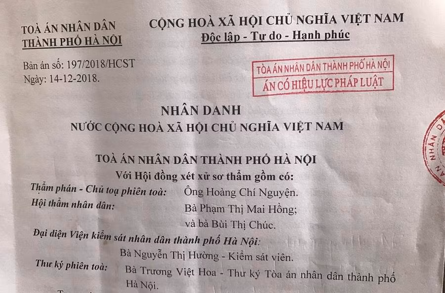 Bản án đã chính thức có hiệu lực pháp luật. ảnh: NQ.