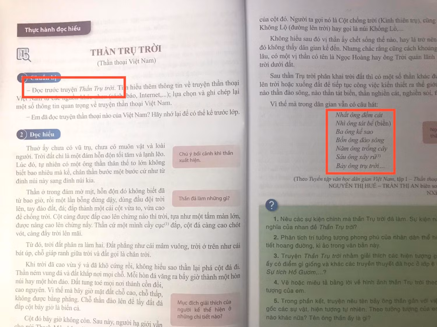 Cách viết hoa tên các vị thần trong sách Cánh Diều khác sách Chân trời sáng tạo. (Ảnh: Ánh Dương)