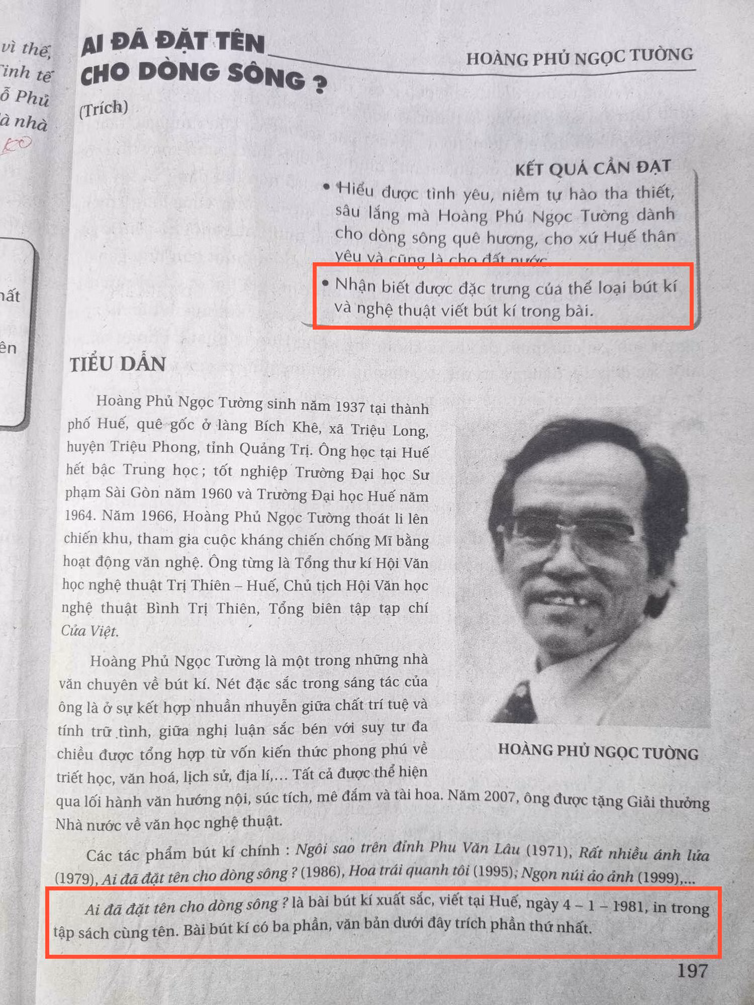 Tác phẩm "Ai đã đặt tên cho dòng sông?" - sách giáo khoa Ngữ văn 12. (Ảnh: Cao Nguyên)