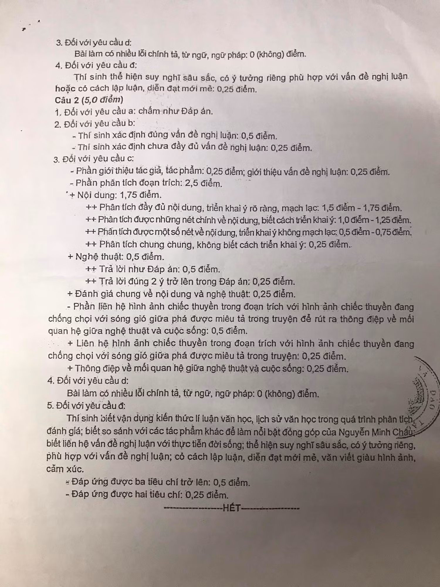 Hướng dẫn chấm đề thi tốt nghiệp trung học phổ thông môn Ngữ văn. (Ảnh: Cao Nguyên)