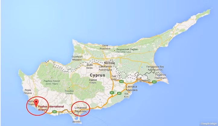 Vị trí căn cứ không quân Andreas Papandreou và Limassol. Vị trí căn cứ không quân Andreas Papandreou và Limassol.