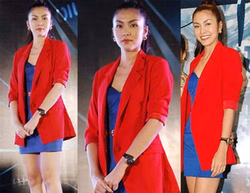 ...và cô nổi bật trong phong cách áo blazer đỏ. ...và cô nổi bật trong phong cách áo blazer đỏ.