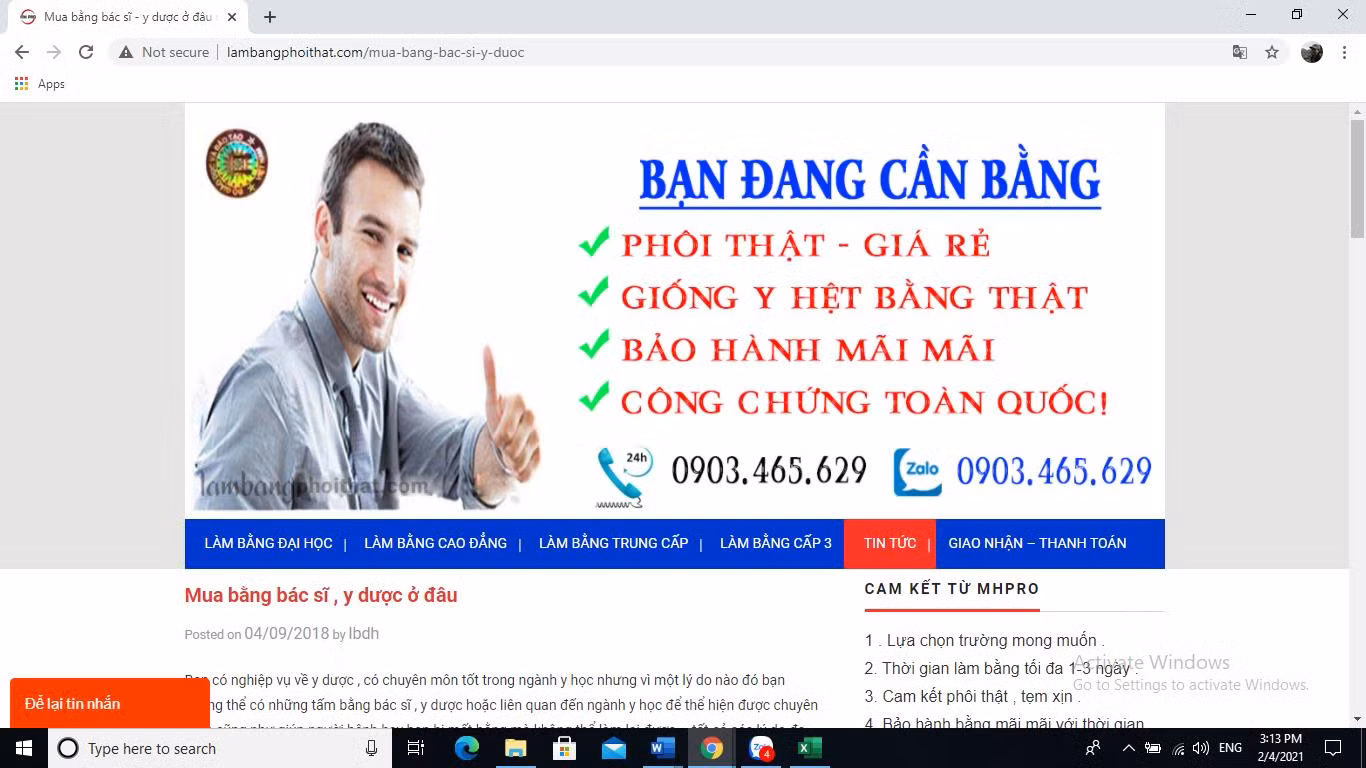 Đề nghị cơ quan chức năng vào cuộc xử lý các trang web công khai môi giới làm các loại bằng cấp. Ảnh chụp màn hình