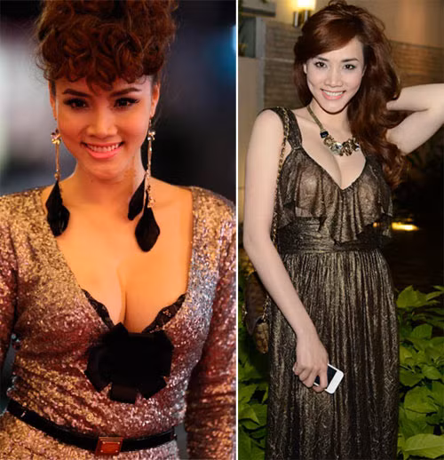 Và cô cũng là chủ nhân của những chiếc váy chữ V khoét sâu để 'khoe' khuôn ngực gợi cảm của mình