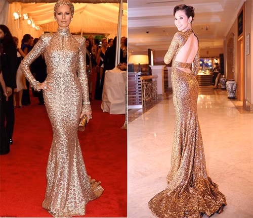 9. Khánh My và chiếc đầm y chang một thiết kế của thương hiệu Rachel Zoe mà siêu mẫu Karolina Kurkova (28 tuổi) từng mặc trên thảm đỏ Met Ball 2012 hồi đầu tháng 5 tại New York