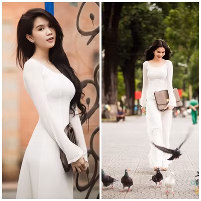 .. hay cả trang phục áo dài trắng tinh khôi, dịu nhẹ, Ngọc Trinh vẫn biết cách làm tót lên sự mềm mại và sức hấp dẫn 'chết người' của mình