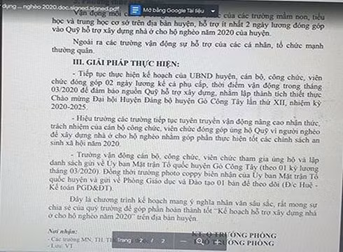 Trích văn bản 145/KH-PGDDT của Phòng Giáo dục và Đào tạo huyện Gò Công Tây, Tiền Giang (ảnh: P.L)