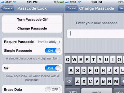 Thiết lập password bằng chữ cái: Việc thiết lập một password bằng chữ cái có thể tăng tính bảo mật cho chiếc iPhone của bạn. Để cài đặt, đầu tiên chọn Setting, tại thẻ General bạn hãy chọn mục “Passcode lock”. Sau đó tắt tính năng “Simple Passcode”, lúc này bạn đã có thể thiết lập password cho mình bằng các ký tự chữ cái. Thiết lập password bằng chữ cái: Việc thiết lập một password bằng chữ cái có thể tăng tính bảo mật cho chiếc iPhone của bạn. Để cài đặt, đầu tiên chọn Setting, tại thẻ General bạn hãy chọn mục “Passcode lock”. Sau đó tắt tính năng “Simple Passcode”, lúc này bạn đã có thể thiết lập password cho mình bằng các ký tự chữ cái.