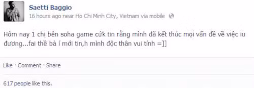 Status công khai chuyện chia tay của Andera và Baggio