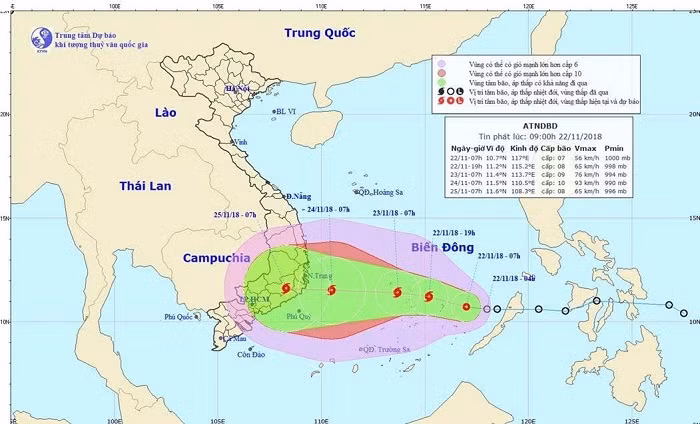 Đường đi dự báo của cơn bão số 9.