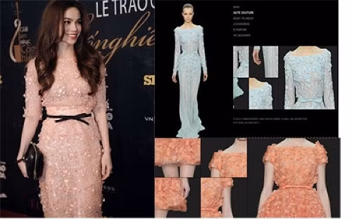 Bộ váy Hồ Ngọc Hà mặc có chất liệu và màu sắc tương tự những chiếc váy Haute Couture của nhãn hiệu Elie Saab. Bộ váy Hồ Ngọc Hà mặc có chất liệu và màu sắc tương tự những chiếc váy Haute Couture của nhãn hiệu Elie Saab.