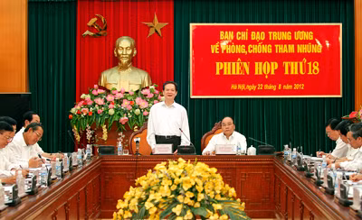 Thủ tướng Nguyễn Tấn Dũng và Phó Thủ tướng Nguyễn Xuân Phúc đồng chủ trì phiên họp thứ 18 của Ban Chỉ đạo Trung ương về phòng, chống tham nhũng. (Ảnh: VGP/Nhật Bắc)